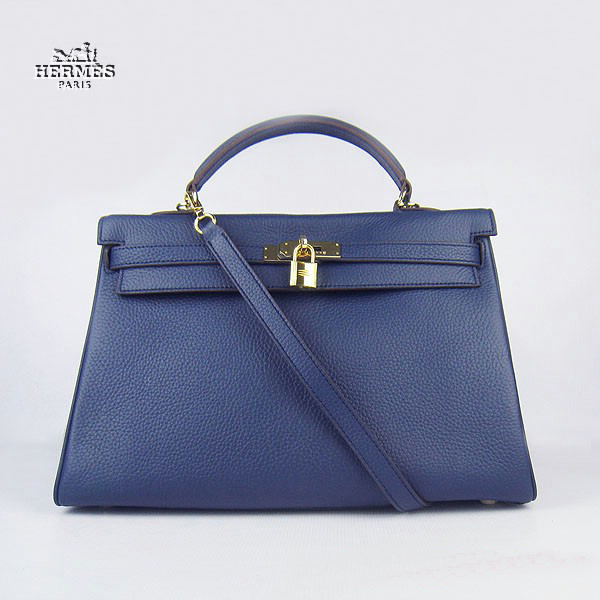 6308 Hermes Kelly 35 centimetri Togo Bag in pelle blu scuro 6308 dell'oro duro